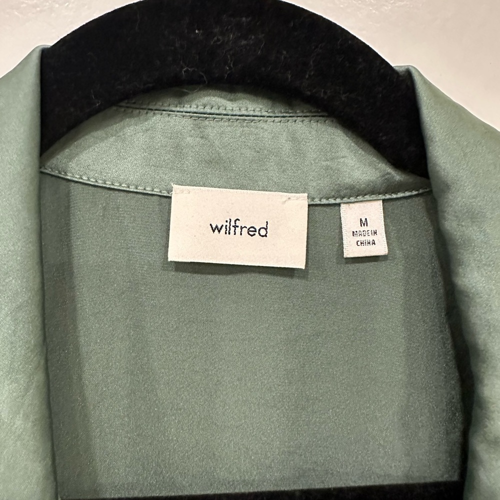 Aritzia Wilfred Green Satin Tie-Front Blouse - Picture 2 of 3